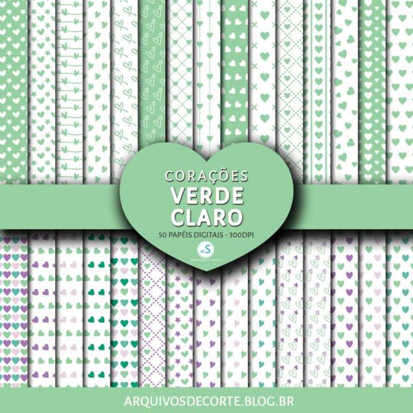 Papel digital Corações Verde