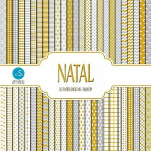 Papéis digitais – Arquivos de Corte papel digital de natal prata e dourado