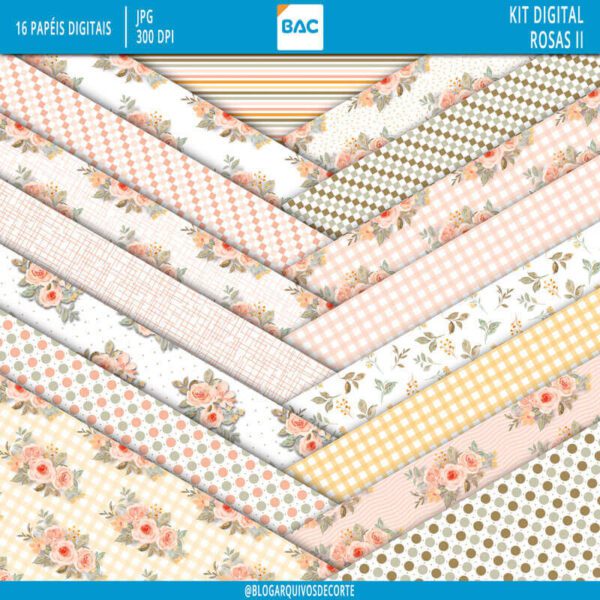 Kit de Papel Digital Rosas II Kit de Papel Digital Rosas II