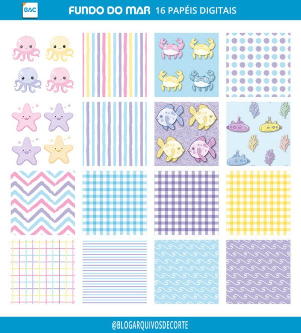 Kit de Papel Digital Fundo do Mar