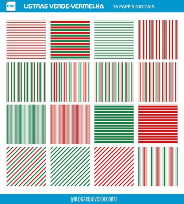 Papel Digital Listras Verde-Vermelho
