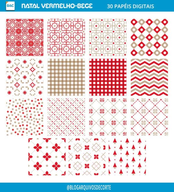 Papel Digital Natal Vermelho e Bege