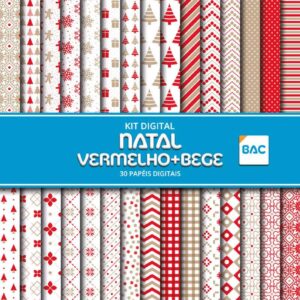 Papéis digitais – Arquivos de Corte Papel Digital Natal Vermelho e Bege
