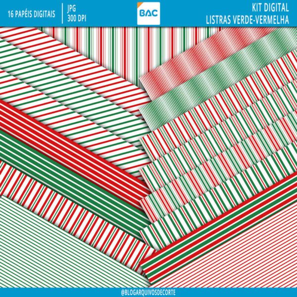 Papel Digital Listras Verde-Vermelho