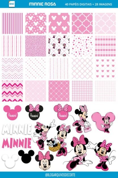 Kit de papel digital Minnie rosa