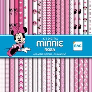 Papel Matte - Papéis na papelaria personalizada - Parte 8 4 Kit de papel digital Minnie rosa