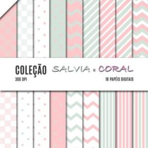 Kit de papel digital Sálvia e Coral