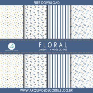 Papel digital Floral Azul