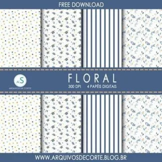 Papel digital Floral Azul