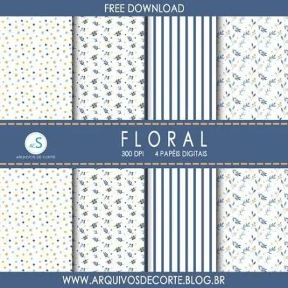 Papel digital Floral Azul