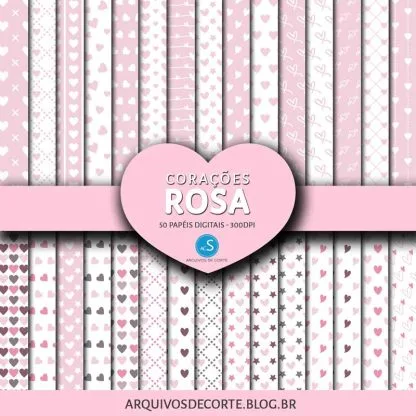 Papel digital Corações Rosa