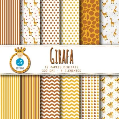 papel digital girafa - kit digital girafinha