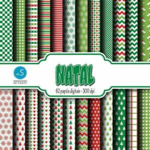 Papel Digital de Natal Verde e Vermelho