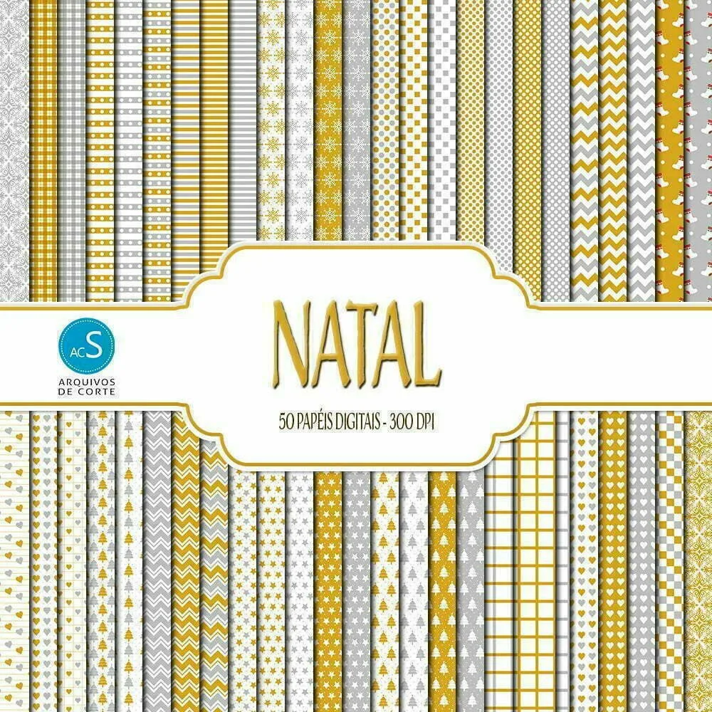 Papel Digital de Natal Prata e Dourado