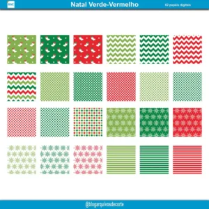 Papel Digital de Natal Verde e Vermelho
