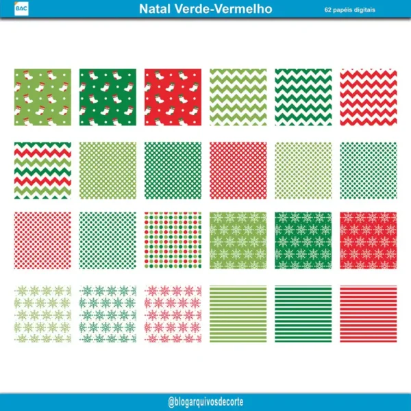 Papel Digital de Natal Verde e Vermelho