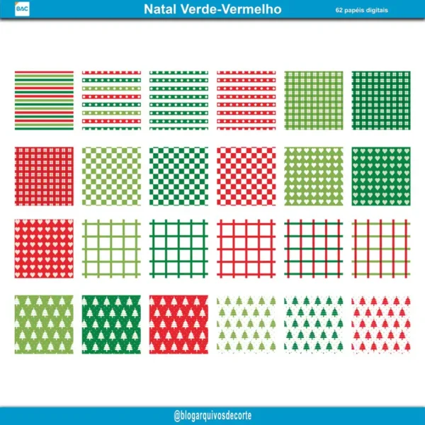 Papel Digital de Natal Verde e Vermelho