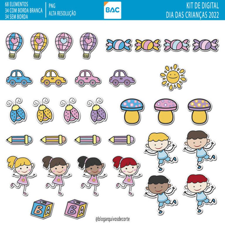 Kit Digital Dia Das Crianças | 72 Papéis | 68 Elementos