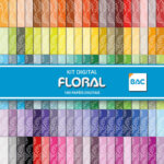 Kit de Papel Digital Floral 100 Cores