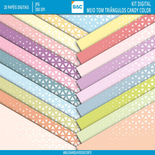 Papel Digital Meio Tom Triângulos Candy Color