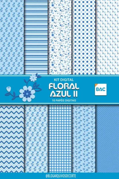 Kit de Papel digital Floral Azul II