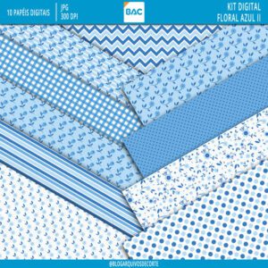 Kit de Papel digital Floral Azul II
