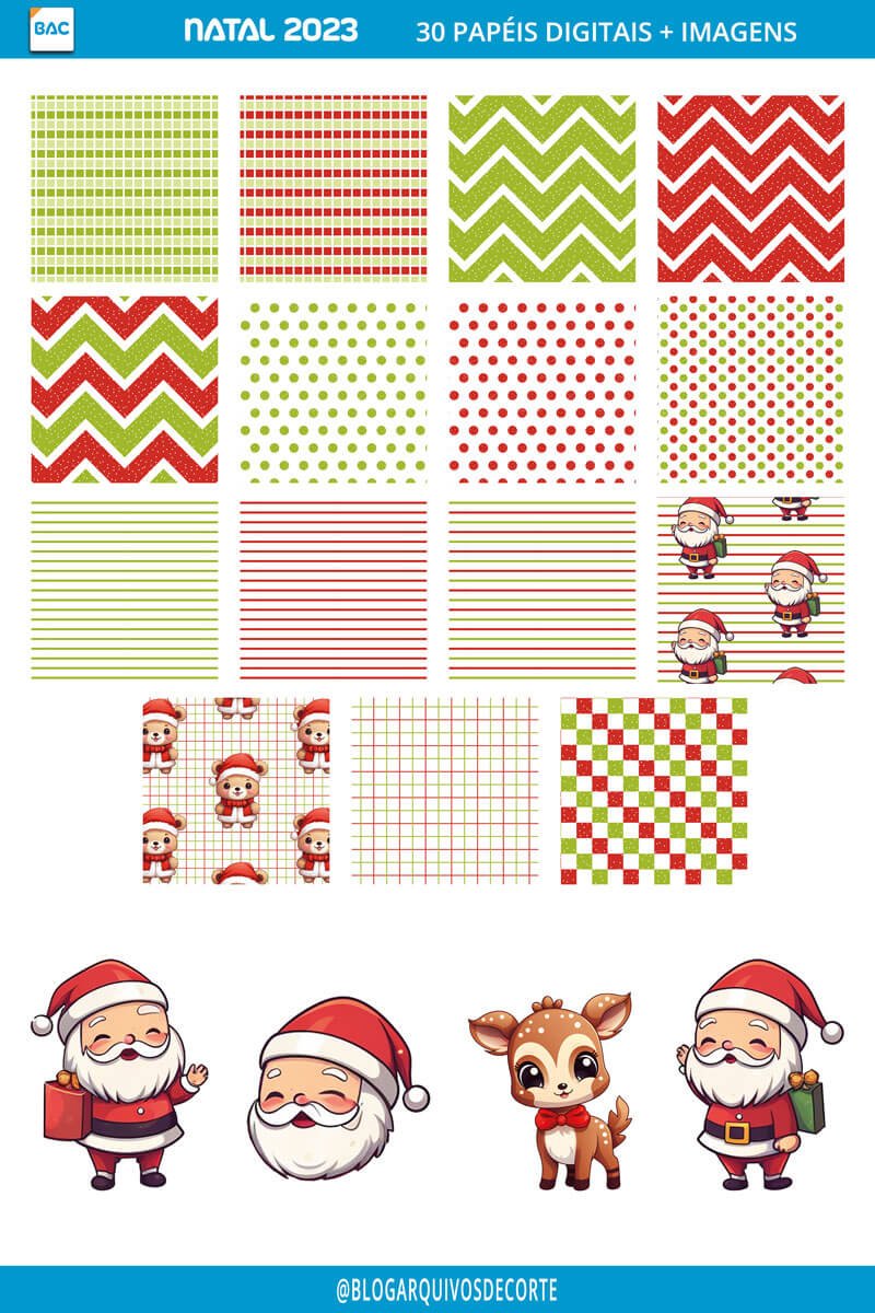 Papel Digital De Natal 2023  30 Papéis + Imagens + Bordas