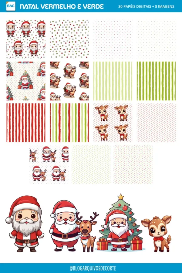 Papel Digital de Natal - Vermelho e Verde