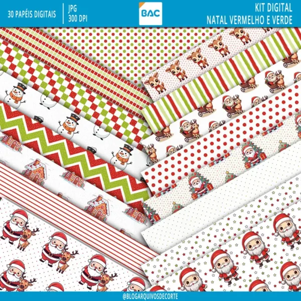 Papel Digital de Natal - Vermelho e Verde