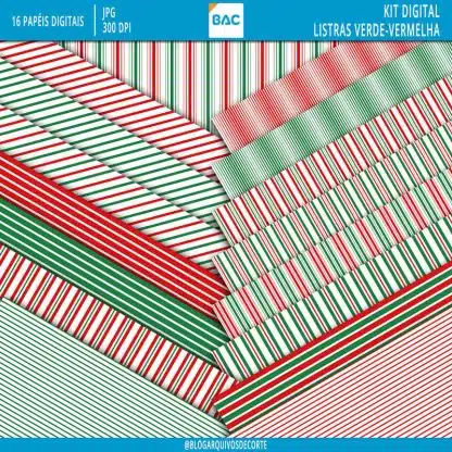 Papel Digital Listras Verde-Vermelho