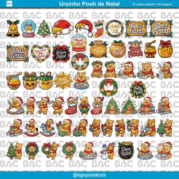 Papel Digital ursinho Pooh de Natal