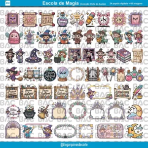 Kit de Papel Digital Escola da Magia - Kit Digital Volta às Aulas