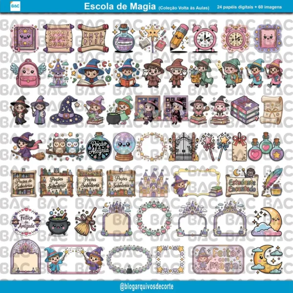 imagens-volta-as-aulas-kit-de-papel-digital_escola-de-magia Kit de Papel Digital Escola da Magia - Kit Digital Volta às Aulas