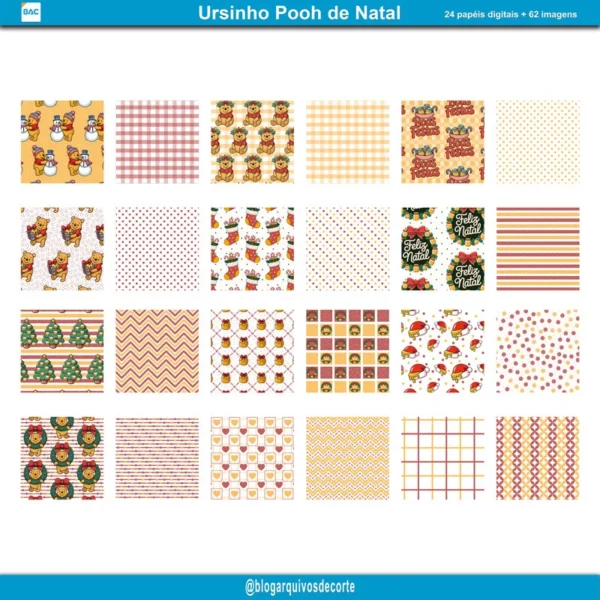 Papel Digital ursinho Pooh de Natal