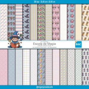 Kit de Papel Digital Escola de Magia - Kit Digital Volta às Aulas