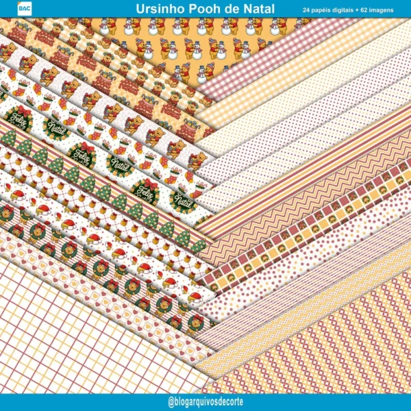 Papel Digital ursinho Pooh de Natal