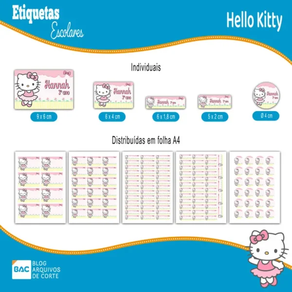 Kit de Etiquetas Escolares Hello Kitty – Arquivo de Corte