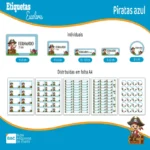 Kit de Etiquetas Escolares Piratas Azul – Arquivo de Corte