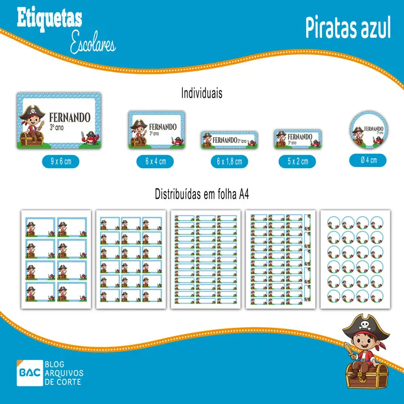 Kit de Etiquetas Escolares Piratas Azul – Arquivo de Corte Kit de Etiquetas Escolares Piratas Azul – Arquivo de Corte