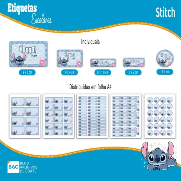 Kit de Etiquetas Escolares Stitch – Arquivo de Corte