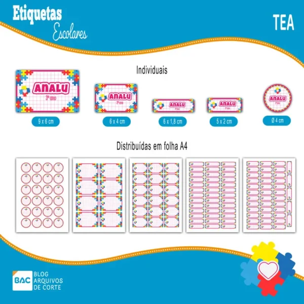 Kit de Etiquetas Escolares TEA Rosa – Arquivo de Corte