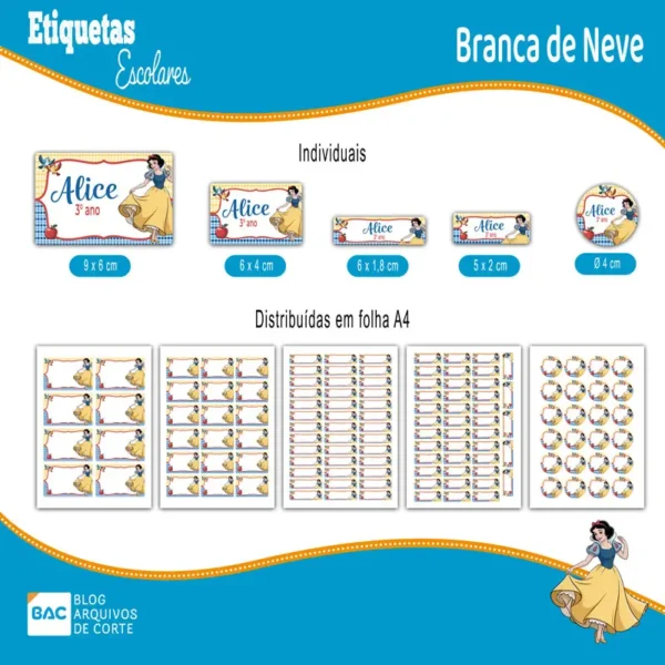 Kit de Etiquetas Escolares Branca de Neve