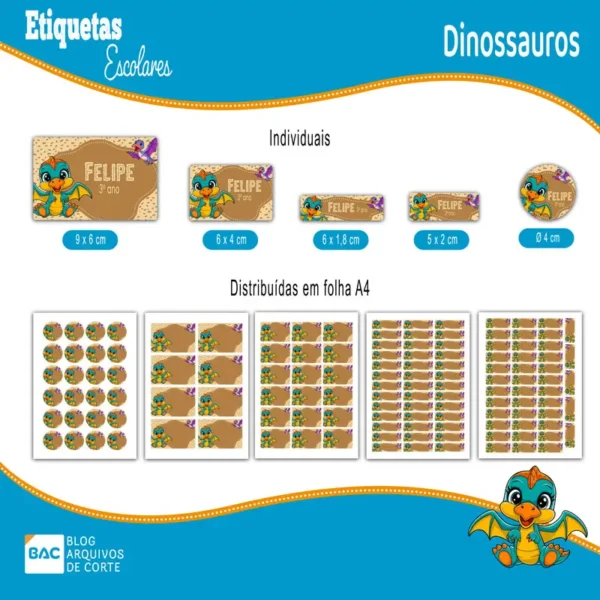 Kit de Etiquetas Escolares Dinossauro