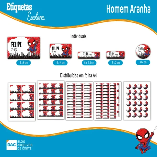 Kit de Etiquetas Escolares Homem Aranha