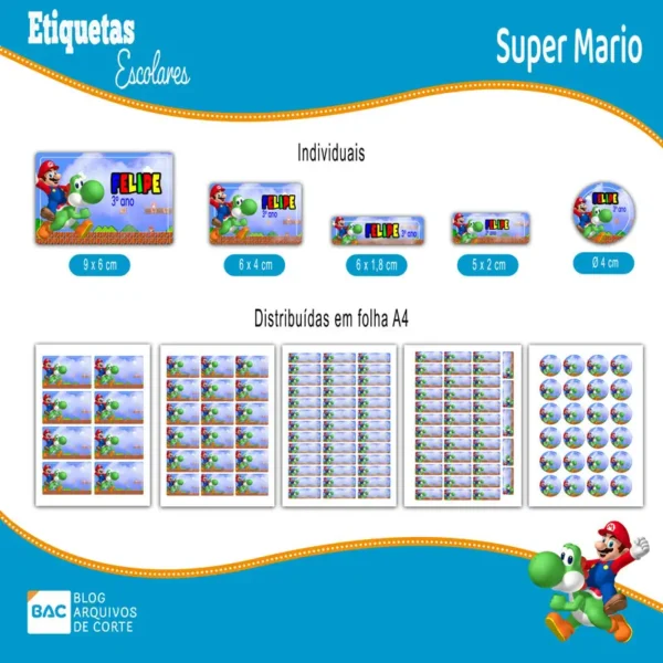 Kit de Etiquetas Escolares Super Mario