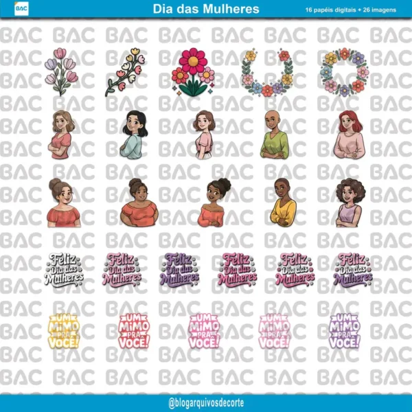 Kit de Papel Digital Dia das Mulheres