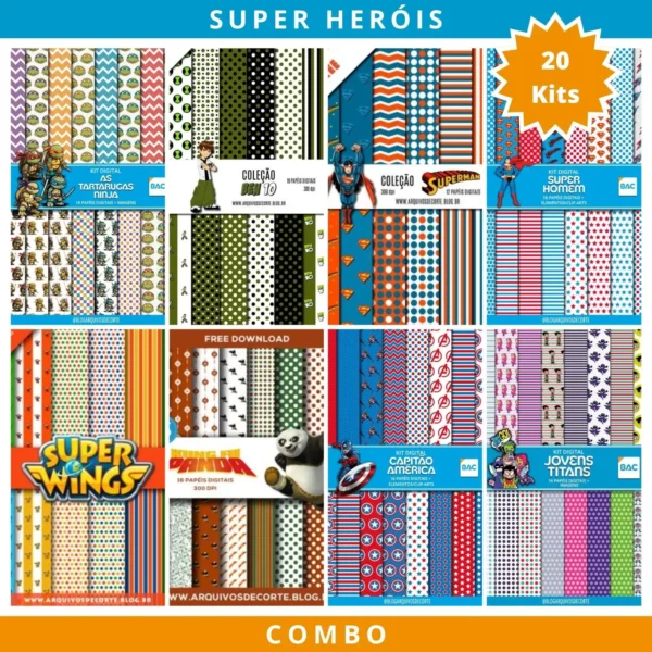 Combo Kit de Papel Digital Super Heróis
